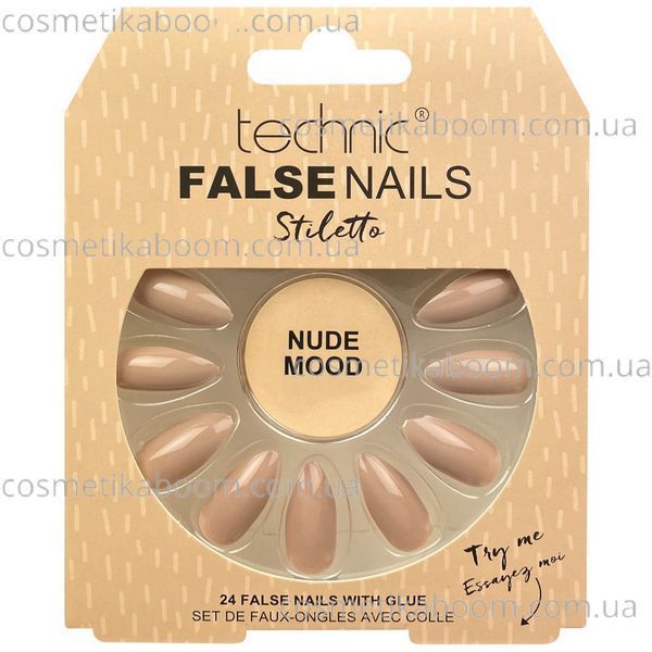 Накладні нігті із клеєм Technic Cosmetics False Nails Stiletto "Nude Mood" 1970896 фото