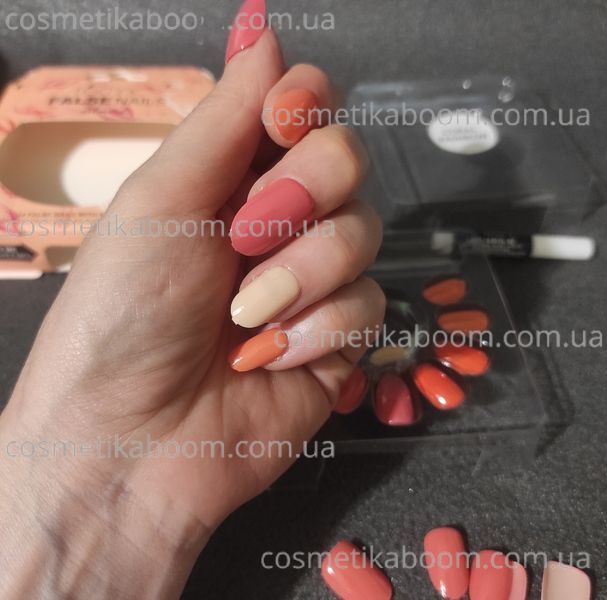 Накладні нігті із клеєм Technic Cosmetics False Nails Almond "Coral Rainbow" 2216692 фото