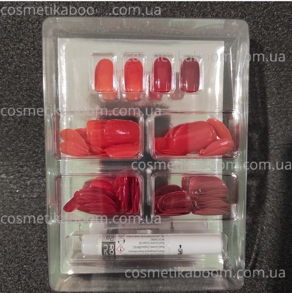 96 Накладних нігтів в комплекті із клеєм Royal Cosmetics 96 Glue-On Nail Tips "Red" 339269 фото
